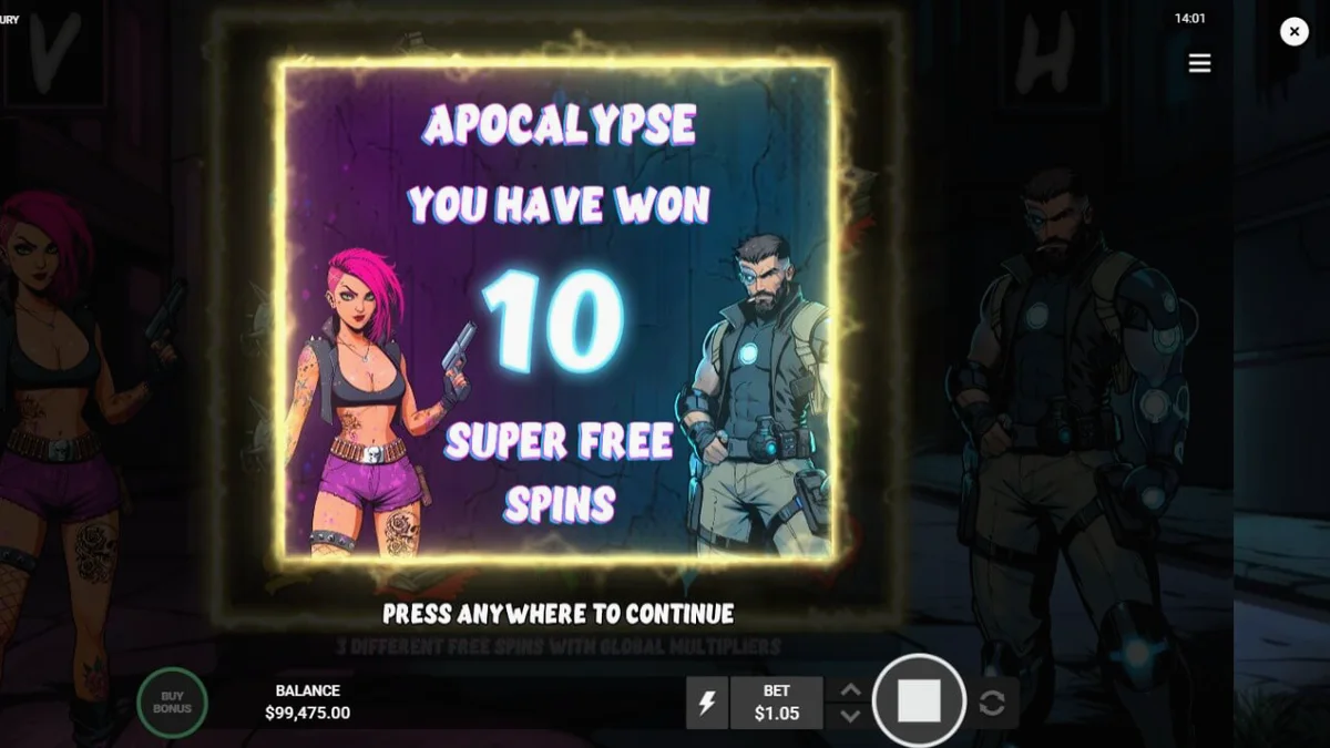Tampilan visual slot Vendetta Fury dengan tema cyberpunk dan neon